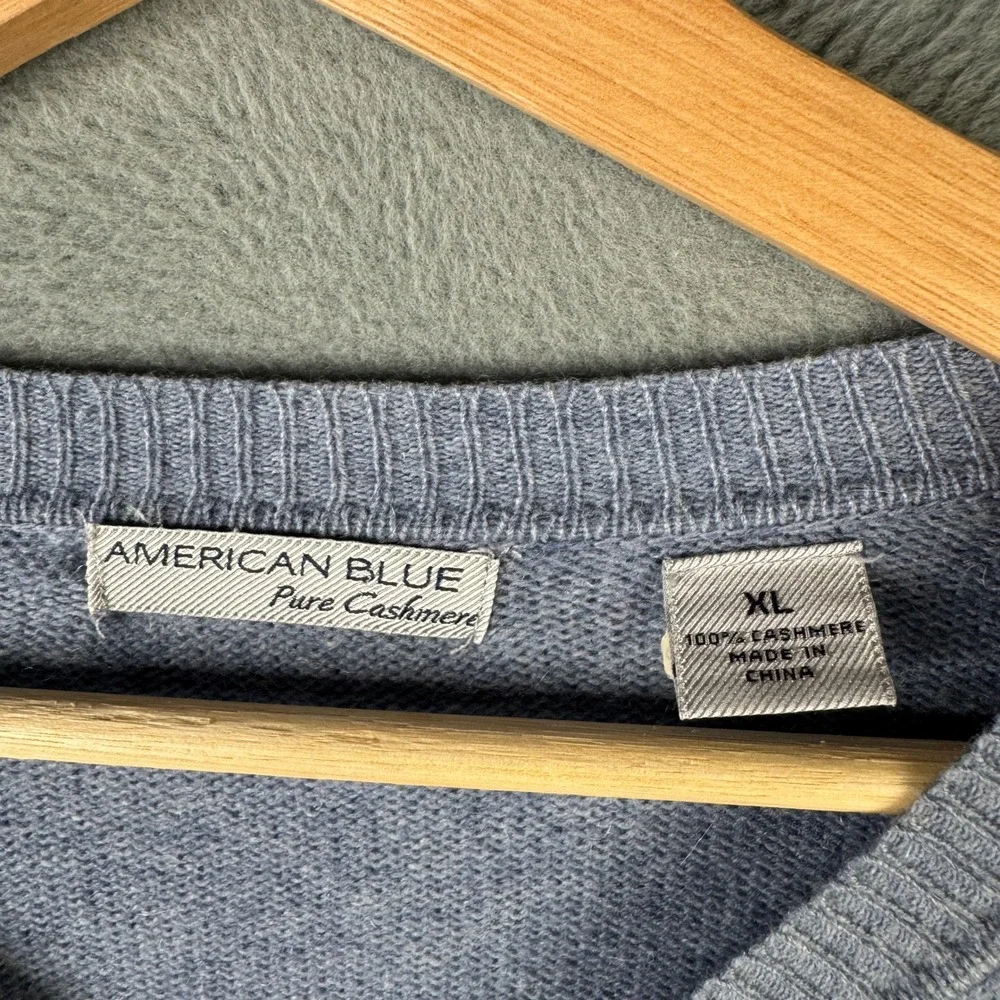 American Blue Pure Cashmere V-Neck Cable Knit Sweater Light Blue XL